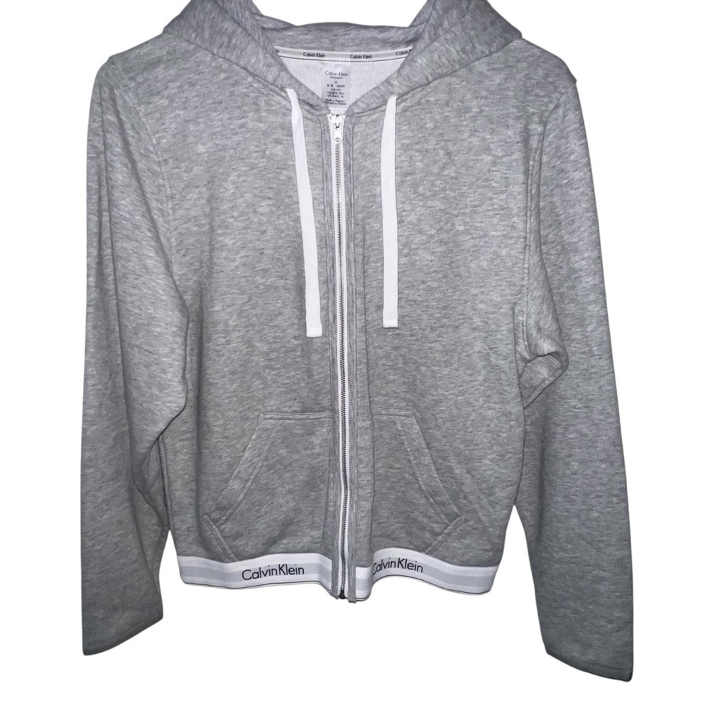 NWOT Calvin Klein Modern Cotton Loungewear Top Hoodie Full Zip Monogram Grey M - Picture 2 of 7